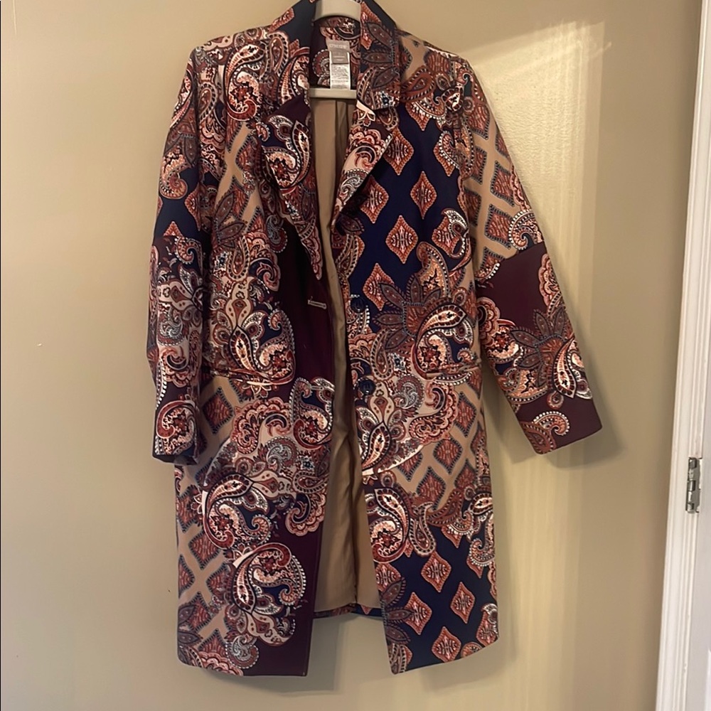 Chico's Brown and Blue Paisley Trench Coat